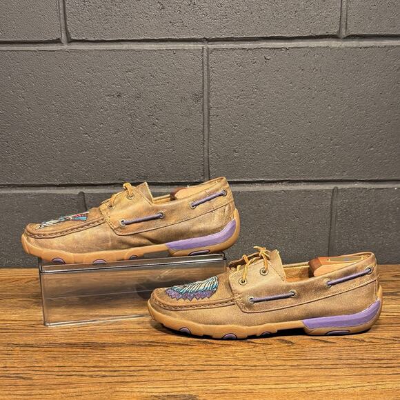 Twisted X Customized War Bonnet Brown Leather Driving Moccasins Women’s 8.5 - Picture 2 of 8